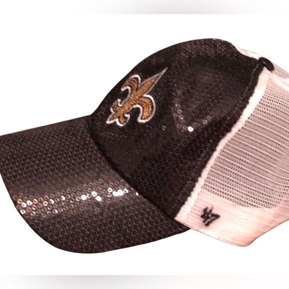 47 Black and Gold Baseball Hat with Sequin Logo - Picture 1 of 6